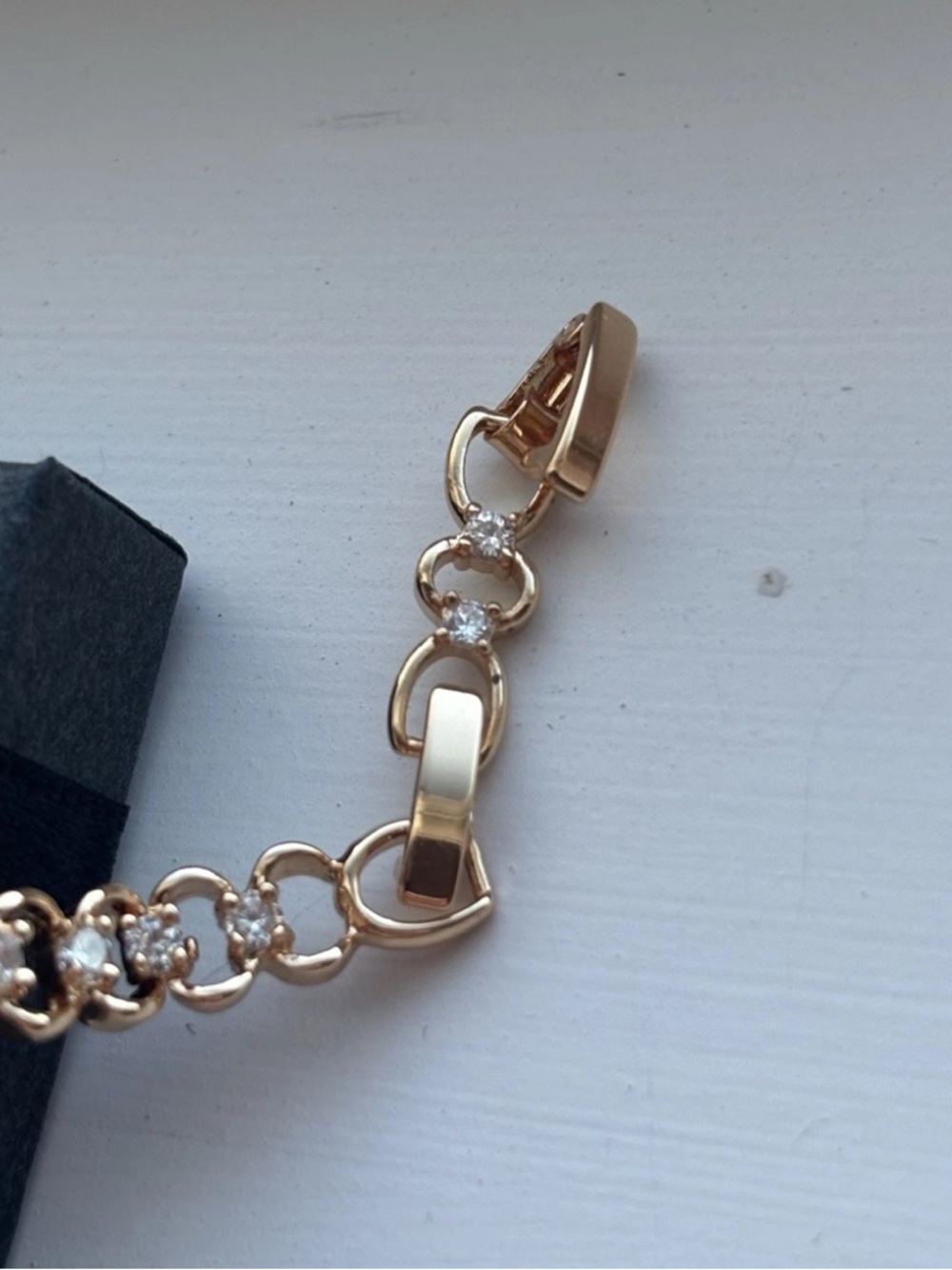 Rose Gold Plated Link Bracelet Dainty CZ Tennis Style Bracelet Elegant - Picture 7 of 13